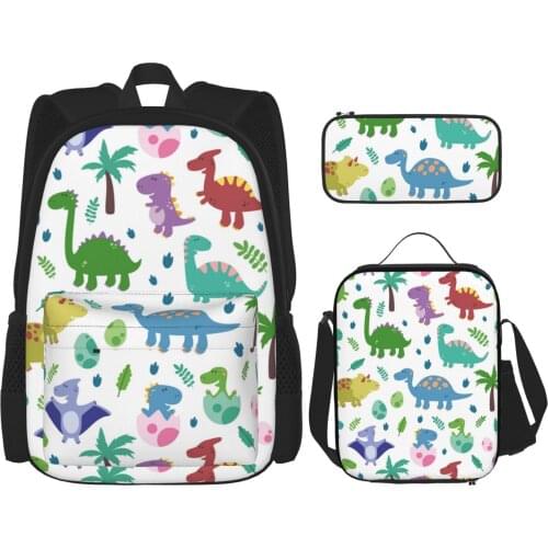 Cute Dinosaur School Backpacks with Lunch Bags Penci Cases for Children Boys Girls Back to School Bookbag Travelling Camping Bag