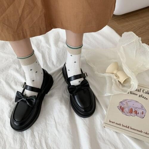 Japanese Sweet Lolita Shoes Pink White Red Black Bow Harajuku Heels Women Cute Shoes Korean Women Shoes Round Head Kawaii Shoes