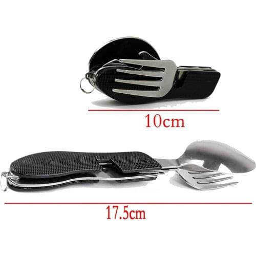 Multi-function Outdoor Camping Picnic Tableware Stainless Steel Cutlery 4 in 1 Folding Spoon Fork Knife&Bottle Opener lin2327