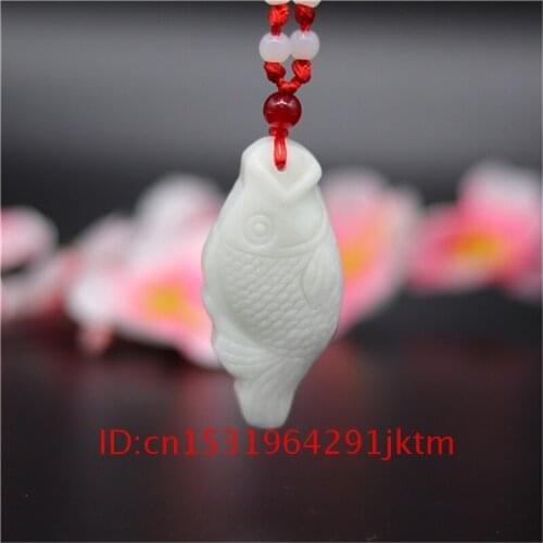 Men Accessories Jade Fashion Chinese Natural Carved for Charm White Necklace Gifts Pendant Amulet Fish Jewelry