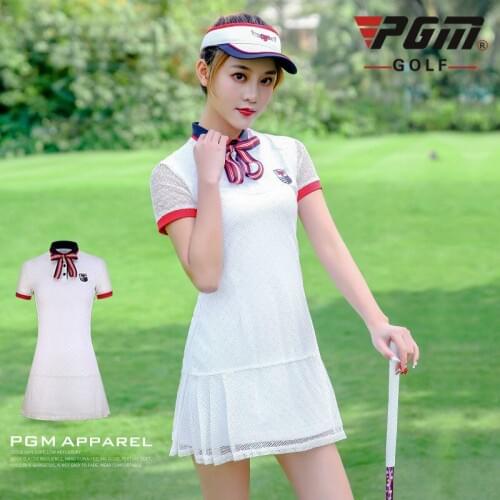 PGM Women Golf Dress Short Sleeve Breathable Lace Golf Dresses Fashion Slimming Soft Sportswear D0738