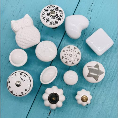 Variety of White Ceramic Drawer Novelty Knob Unique Heart Floral Cartoon Owl Door Cabinet Cupboard Drawers Knob Pull Handle 1pcs