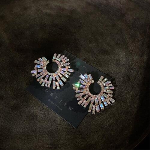 Korean Style Multicolor Flower Stud Earrings for Girls Geometry Bling AAA Cubic Zirconia Round ​​Party Jewelry Accessories Gift