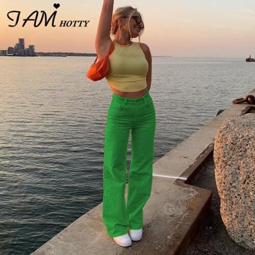 Yellow Wide Leg Straight Jeans Women Y2K Vintage Summer High Waist Mom Denim Pants Casual Trousers Cute Aesthetic Jeans Iamhotty