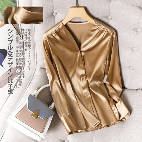 Womens Blouses and Tops Silk golden satin face Office Formal Casual Shirts Plus Large Size Spring Summer Sexy Haut Femme