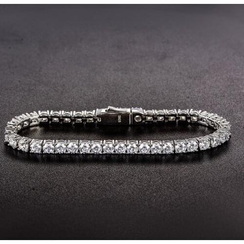 Trendy 4mm Diamond Bangle Bracelet 100% Real 925 Sterling silver Wedding Bracelets For Women Bridal Tennis Party Jewelry