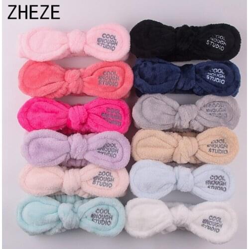 12Pcs/Lot Trendy Butterfly Bow Headband Girls Headwear Coral Fleece Hair Accessories Fashion Soft Wash Face Hairband For Women