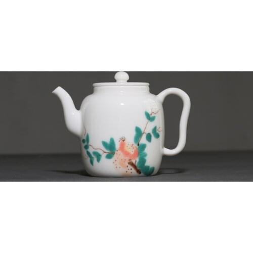 175ml Dehua White Porcelain Teapot Hand Painted Pomegranate Kung Fu Teapot Household Tea Kettle Ceramic Small Tea Pot Home Decor