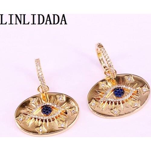 3Pair,Gold Filled Top Quality Micro Pave Zirconia CZ Eye oval shape Delicate Drop Earrings