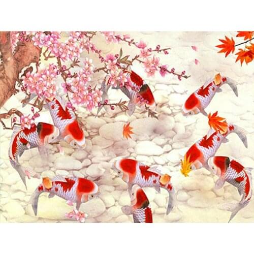 Diy 5D Rhinestones Diamond Embroidery Koi carp fish flower Diamond Mosaic Diamond Painting Cross Stitch kit decoration gift 2020