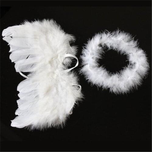 White Fashion Newborn Baby Full Moon Angel Feather Wings Photo Props Cupid Set Party Supplies