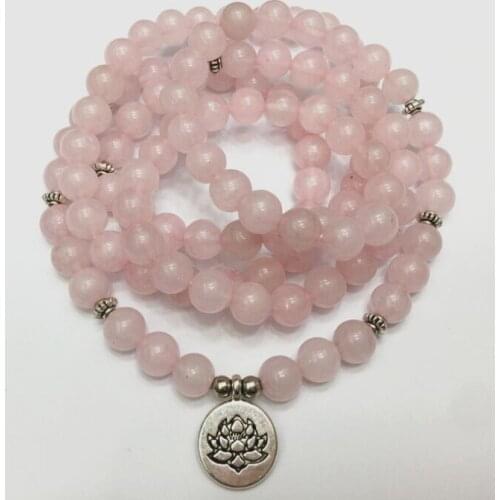 HFANCYW New Arrival Women Natural Stone 8mm 108 Beads Mala Beaded Prayer Bracelet Yoga Meditation Necklace With Lotus Pendant
