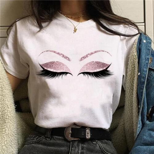 Harajuku T Shirt Shiny Eyelash Print T-Shirt Women Eye Shadow Sexy tee Shirts Oversized Tshirt Streetwear Top Female T-shirts