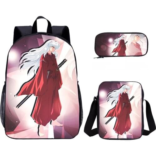 Inuyasha Primary School Backpack Set Large Student Backpack 3 Pcs Satchel Bag Book Casual Bag Daypack