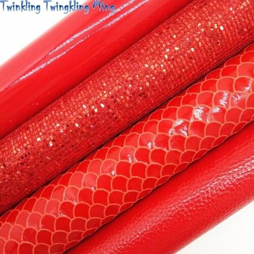 RED Glitter Leather,Mermaid Synthetic Leather, Patent Faux Fabric For Bow A4 21x29CM Twinkling Ming KM038