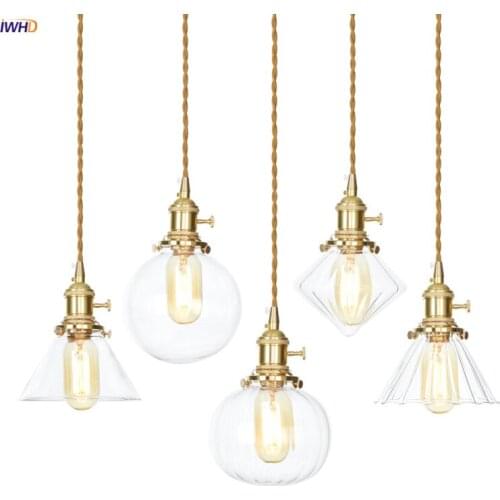 IWHD Nordic Japan Style Glass Pendant Lights Bedroom Dinning Living Room Copper Modern Hanging Lamp Lights Hanglamp Luminaire