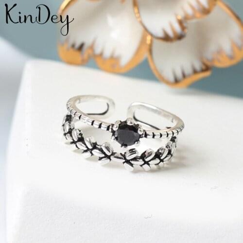 Kindey Personality Silver Color Crystal Leaf Rings For Women Wedding Jewelry Adjustable Antique Finger Ring Anillos