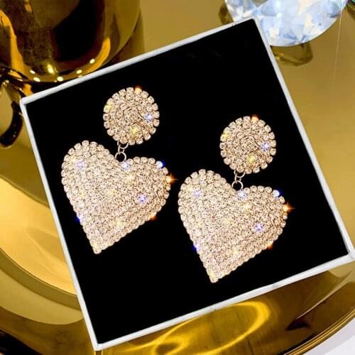 Korean Sun Crystal Earrings European and American exaggeration fashion love peach heart C-shaped womens Earrings wedding2021