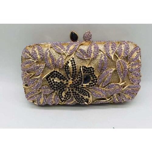 Metal Crystal clutches Bags Clutch Flower Women Evening bag Clutches Handbags Fashion Lady Rhinestone Prom Party Chain Purse