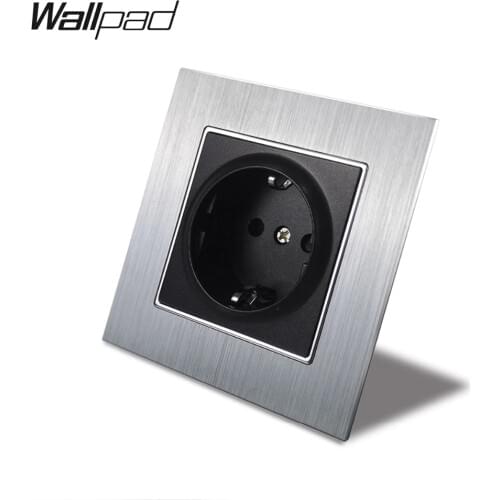 Metal EU Socket with Claws Wallpad 110V-240V AC Silver Satin Aluminum Chrome Frame 16A EU European Standard Wall Power Socket