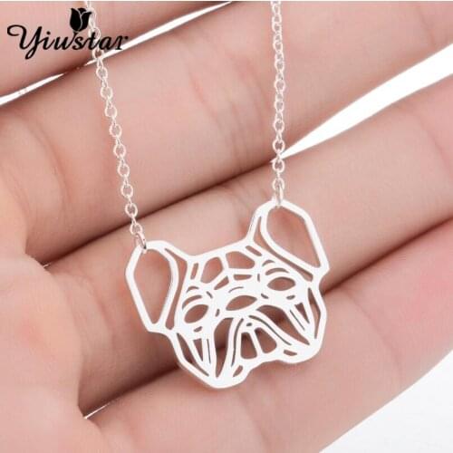 Fashion Stainless Steel Bulldog Pet Pendant Necklaces for Women Christmas Gifts Chains Necklace Hollow Lattice Animal Jewelry