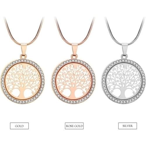 Fashion Tree Crystal Round Pendant Necklace Bijoux Elegant Women Jewelry Accessories Lovers Gifts