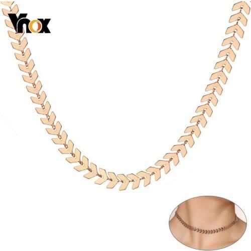 Vnox Trendy Arrow Shaped Choker Necklaces for Women 585 Rose Gold Tone Stainless Steel Ishikawa Diagram Link Chain 28cm/38cm