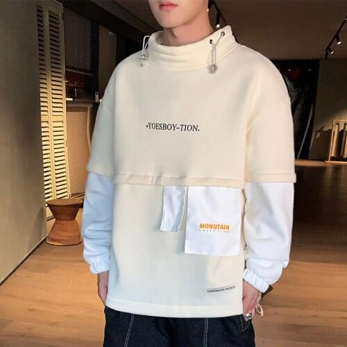 EL BARCO Winter Cotton Hip Hop Hoodies Sweatshirt Men Patchwork Streetwear Beige Blue Male Tops Coat Soft Harajuku Green Jacket