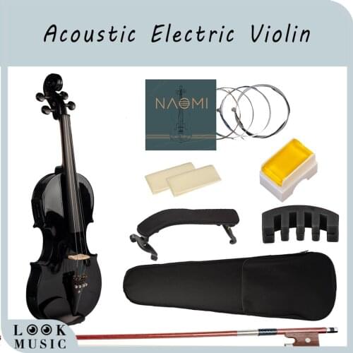 NAOMI 4/4 Electric Acoustic Solid Maple Spruce Wood Violin Case Bow Handmade Violin for Students Beginner