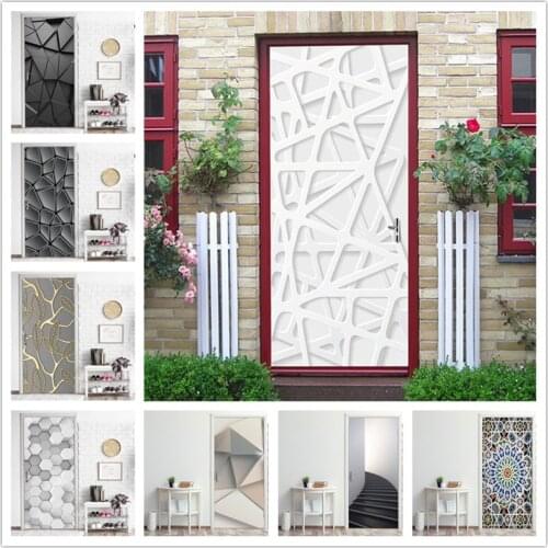 Wallpaper For Door Modern Fashion Geometry Design Home Renovation Decor Office Cafe Theme Exhibition Poster Vinyl Door Sticker