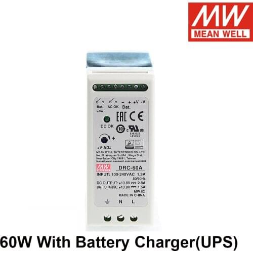 Original MEAN WELL DRC-60A DRC-60B 13.8V 27.6V 60W UPS DIN Rail Security Industry Or Battery Systerms Switching Power Supply