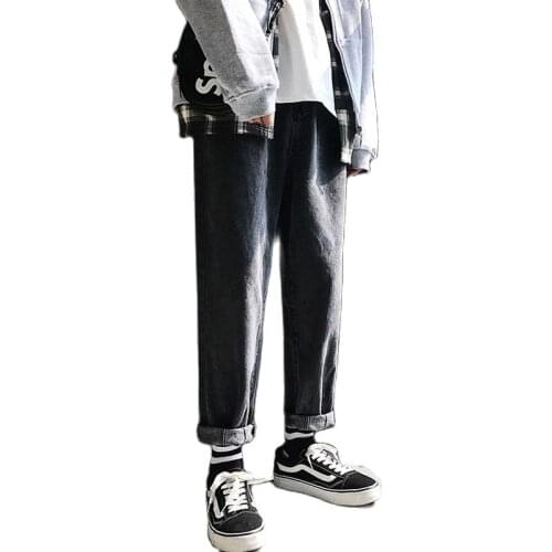 Hot 2019 Fashion Casual loose mens wild autumn winter Korean trendy handsome pants straight Harajuku denim hip hop black jeans