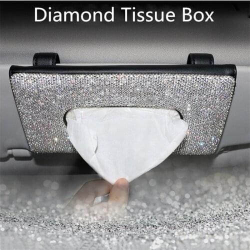 Crystal Diamond Car Tissue Box for Sun Visor Auto Hanging Tissue Box Crown Sunshade Case Auto Car Accessories