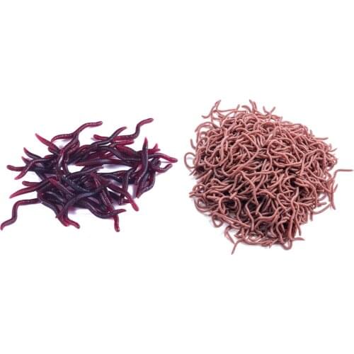 50pcs Lifelike Red Worm Soft Lure Earth worm Fishing Silicone Artificial Bait Fishy Smell Shrimp Additive Bass Carp