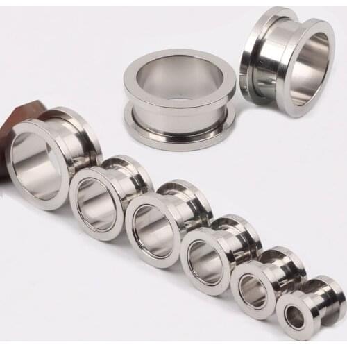 Silver Black stainless steel screw fit ear plug flesh tunnel 1.6-10mm ear gauges strethcer ear wholesale body piercing jewelry