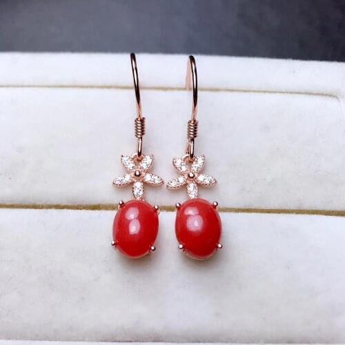 925 sterling silver natural red coral drop earrings Natural gemstones drop earrings fashion Stars Flower birthday gift jewelry