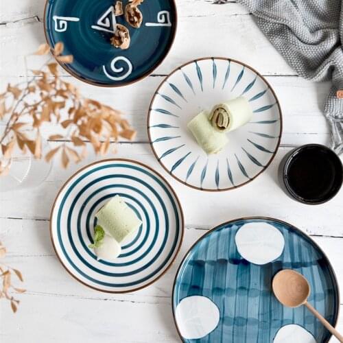 Modern minimalist Japanese style hand-painted ceramic steak western food plate retro personality dessert disc home art tableware