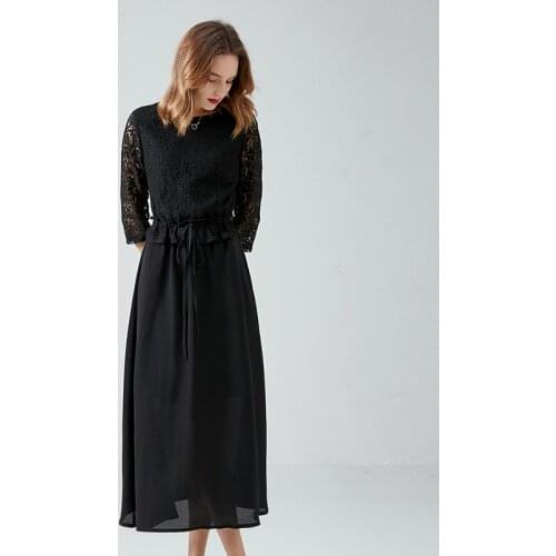 Taoyizhuai Lace French plus size dress womens summer 2021 new brand black Waist Chiffon A-line skirt