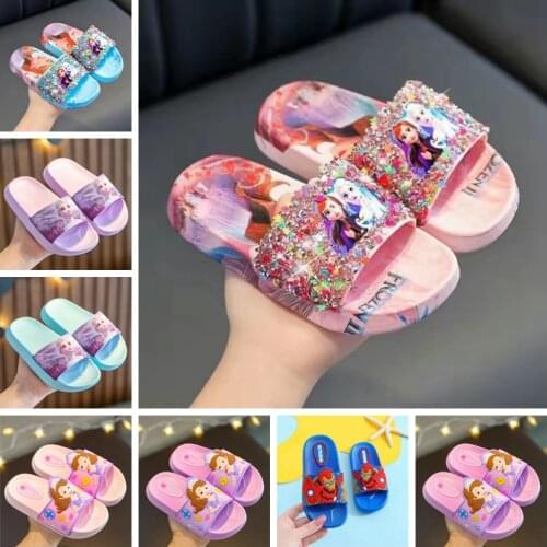 Children Slippers Cartoon Frozen Elsa Iron Man Baby Boy Girl Lovely Princess Flat Kids Beach Home Anti-slip Shoes Inside Outside