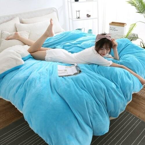 Thick AB Side Winter Duvet Cover Berber Fleece Quilts Cover Solid Color Warm Comforter Cover Velvet Bed Cover Throw Blanket