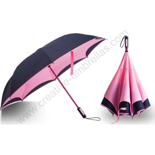 107cm 2-3persons auto open self-defense Windproof Reverse hands-free umbrella Double Layer inverted Inverted standing parasol