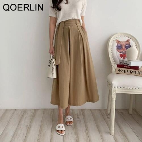 QOERLIN Vintage Stylish Black Big Hem Skirts Women High Waist Lace Up Mid-length Skirts Elegant Side Zipper A-line Long Skirt