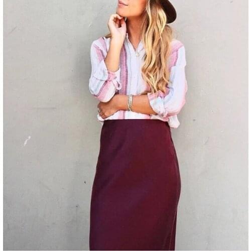High Quality Elfbop Silk Stin Ladies Green/Wine Red Color High Waist Midi Mermaid Skirt