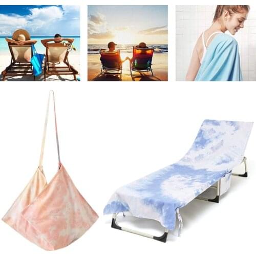 Candy Color Dyeing Chaise Lounge Chair Cover with Side Pockets Ties Foldable Beach Bath Towel for Pool Sun Lounger Hotel