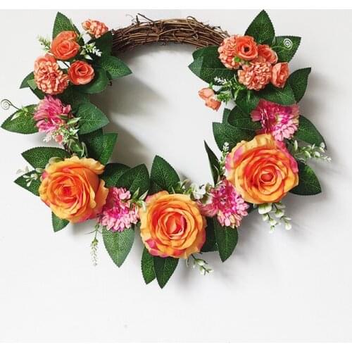 Bright Orange Rose Wreath Artificial Melaleuca Flowers Garland Farmhouse Decor Home Decoraion For Autumn