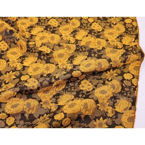 Yellow Flower Jacquard Fabric Floral Brocade for Dress Making 155cm - Sold By The Meter