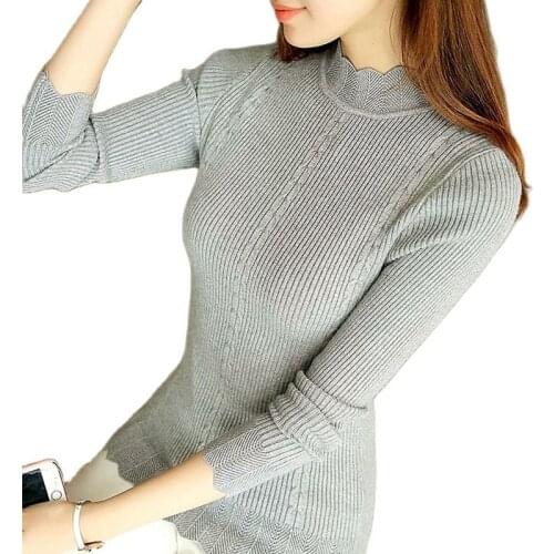 2021 Petal Turtleneck Autumn Butterfly Long Sleeve Elegant Pullovers Women Slim Ribbed Sweaters Gray Khaki Elastic Office Jumper