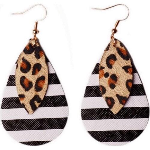 Rainbery Leather Earrings For Women Leaf Teardrop 2-Layer Statement EarringsTrendy 2021 Fashion Jewelry New Hot Wholesale JE0876