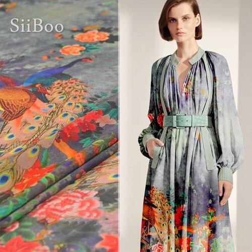 French floral positional printed 100% pure silk georgette fabric for women summer dress scarf telas por metro tecidos SP6126