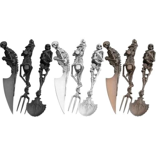 Creative metal Steel Skull Spoon Cutlery Skeleton Retro Dining Table Tableware Halloween Party Tableware Set Craft 1PC
